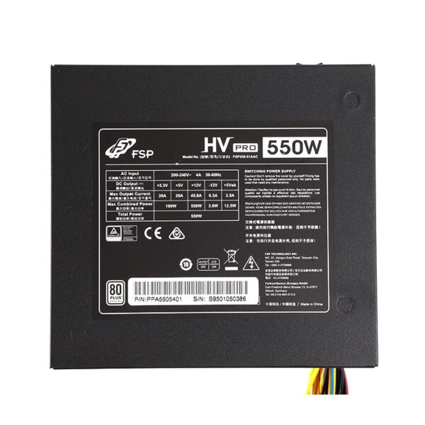 FSP HV Pro 550W PSU 85+ Power Supply Unit FSP550-51AAC **2022 New Upgraded 85 Plus Version, 88% efficiency **
