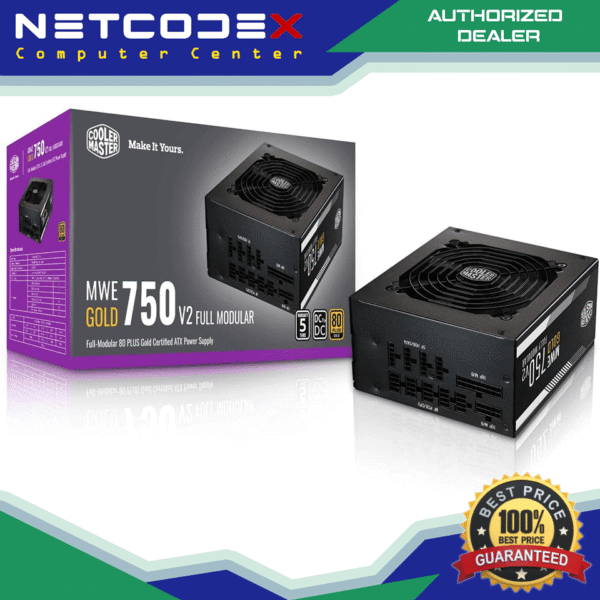 Cooler Master MWE Gold 750 V2 Full Modular, 750W, 80+ Gold Efficiency, 2 EPS Connectors, 120mm HDB Fan, Semi-fanless Operation -- MPE-7501-AFAAG-U2