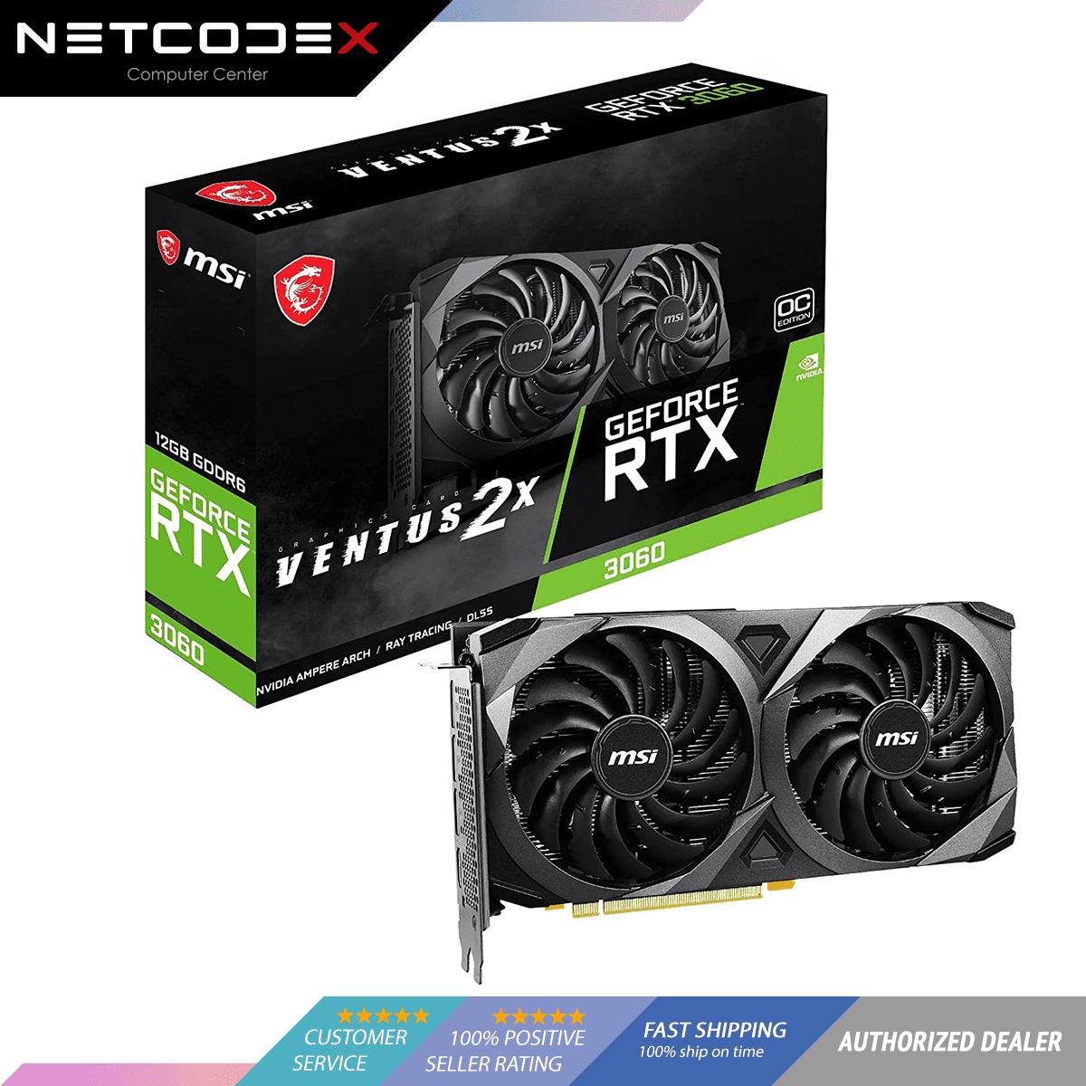 MSI Gaming GeForce RTX 3060 Ventus 2X 12G OC LHR 12GB 15 Gbps  GDRR6 192-Bit HDMI/DP PCIe Torx Twin Fan Ampere OC Graphics Card