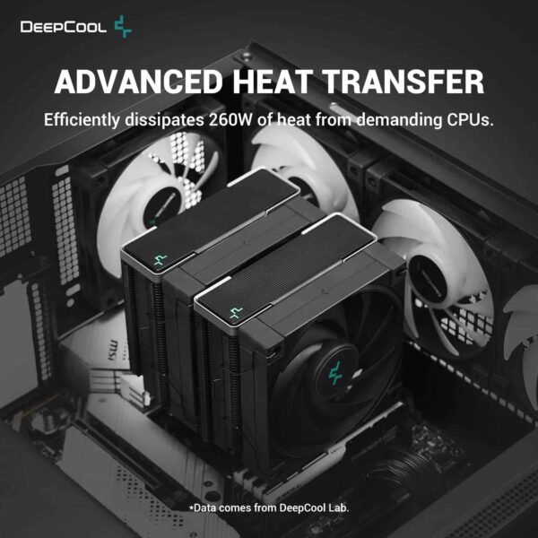 DeepCool AK620 Zero Dark CPU Air Cooler Mighty 260w TDP ALL-Black 6 Copper Heat Pipes Dual-Tower CPU Cooler with Fans Each 120mm PWM 1850RPM 68.99CFM for Intel LGA 1700/1200/1151/1150/1155 AMD AM5/AM4 - R-AK620-BKNNMT-G-1