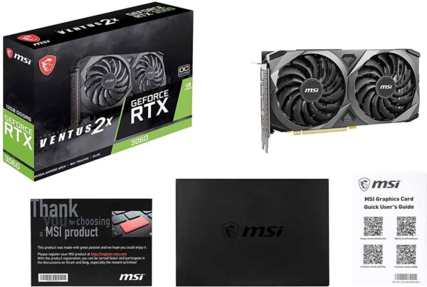 MSI Gaming GeForce RTX 3060 Ventus 2X 12G OC LHR 12GB 15 Gbps GDRR6 192-Bit HDMI/DP PCIe 4 Torx Twin Fan Ampere OC Graphics Card