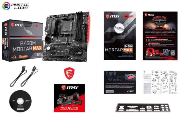 MSI B450M Mortar Max Socket AM4 AMD B450 DDR4 Micro ATX Motherboard (B450M MORTAR MAX)