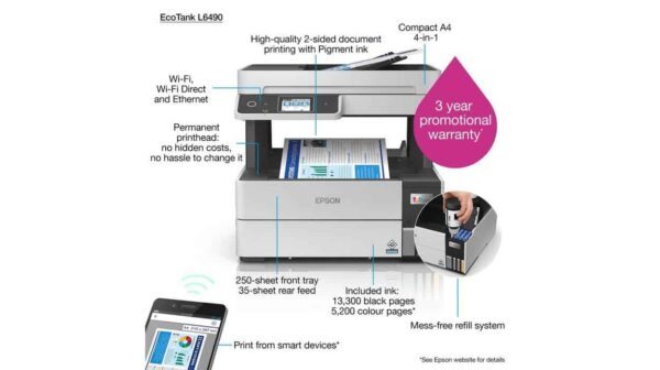 Epson EcoTank L6490 | Up to 17ipm | Economical ink tank system | Wi-Fi | A4 multifunction wifi printer