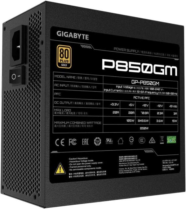 5b80d8bbd17a6a707bbbaeeafc1fddb0.jpg GIGABYTE GP-P850GM 850W ATX 12V v2.31 80 PLUS GOLD Certified Full Modular Active (0.9 typical) PFC Modular, Smart Fan, Smart Power Protection Power Supply