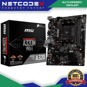 MSI A320M PRO-E Motherboard mATX, AM4, DDR4, LAN, USB 3.1 Gen1, DVI-D,16M BIOS ROM, AMD RYZEN 1st and 2nd Gen