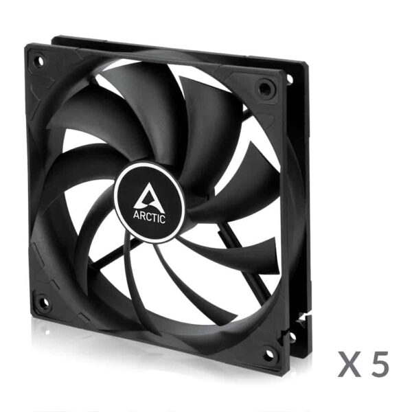ARCTIC F12 Set of 5 (5-Pack) - 120 mm Standard Case Fan, Value Pack, Low Noise, Very Quiet Motor, Computer, Fan Speed: 1350 RPM - Black/Black