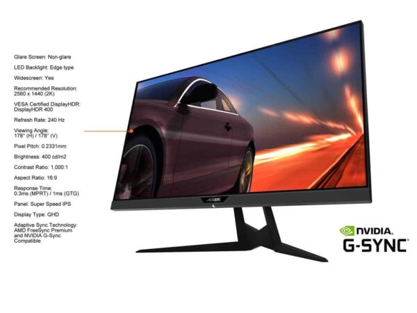AORUS FI27Q-X 27" 240Hz 1440P HBR3, Adaptive-Sync, FreeSync Premium, G-Sync Compatible, SS IPS Gaming Monitor, Exclusive Built-in ANC, 2560 x 1440, 0.3ms Response Time, HDR, 93% DCI-P3, 1x DisplayPort 1.4, 2x HDMI 2.0, 2x USB 3.0 GP-FI27Q-X-AP