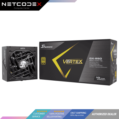 Seasonic VERTEX GX-850, 850W 80+ Gold, ATX 3.0 / PCIe 5.0 Compliant Full Modular, Fan Control in Fanless, Silent, and Cooling Mode, for Gaming and High-Performance Systems, 12851GXAFS