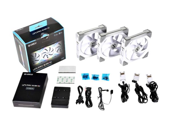 LIAN LI UNI FAN SL120 RGB WHITE 3X 3PACK 12CM/120MM FAN PACK WITH CONTROLLER | UF-SL120-3W | SL 120 | 3 in 1 | 3in1