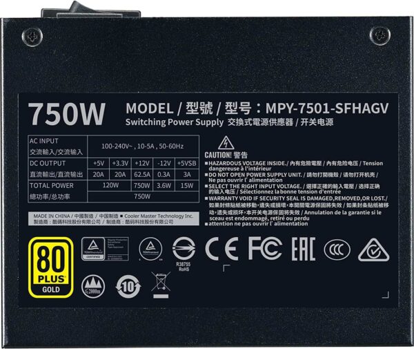 Cooler Master V750 SFX Gold *NEW REVISED VERSION** Full Modular, 750W, 80+ Gold Efficiency, CM, ATX Bracket Included, Quiet FDB Fan, SFX Form Factor