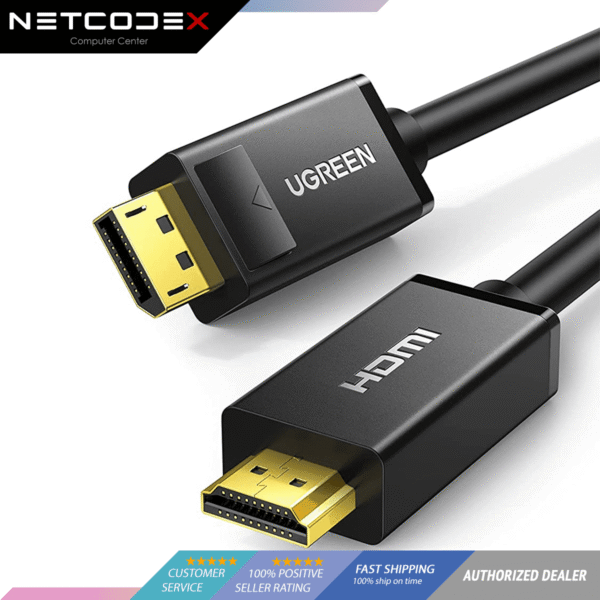 UGREEN 4K DisplayPort 1.2 to HDMI 1.4 1.5M Cable Uni-Directional UHD DP to HDMI Connector Video Display Cord for HDTV Monitor Projector Computer 1.5 Meters - 10239