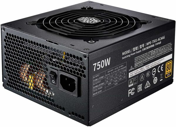 Cooler Master MWE Gold 750 V2 Full Modular, 750W, 80+ Gold Efficiency, 2 EPS Connectors, 120mm HDB Fan, Semi-fanless Operation -- MPE-7501-AFAAG-U2
