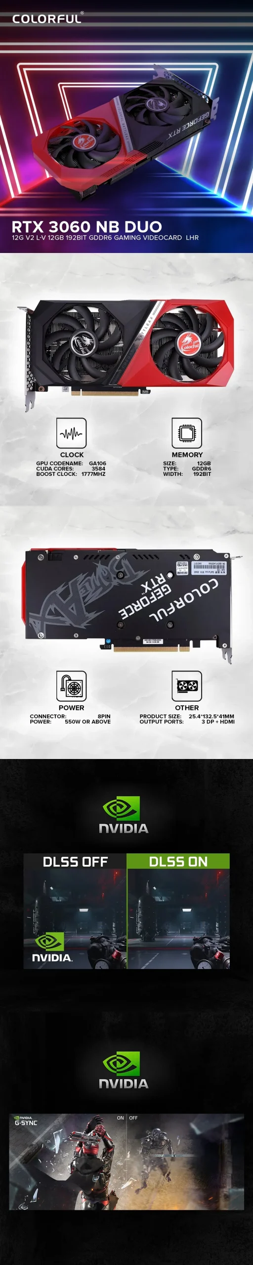 Colorful GeForce RTX 3060 NB DUO 12G V2 L-V 12GB GDDR6 with Metal Back Plate Gaming Graphics Card