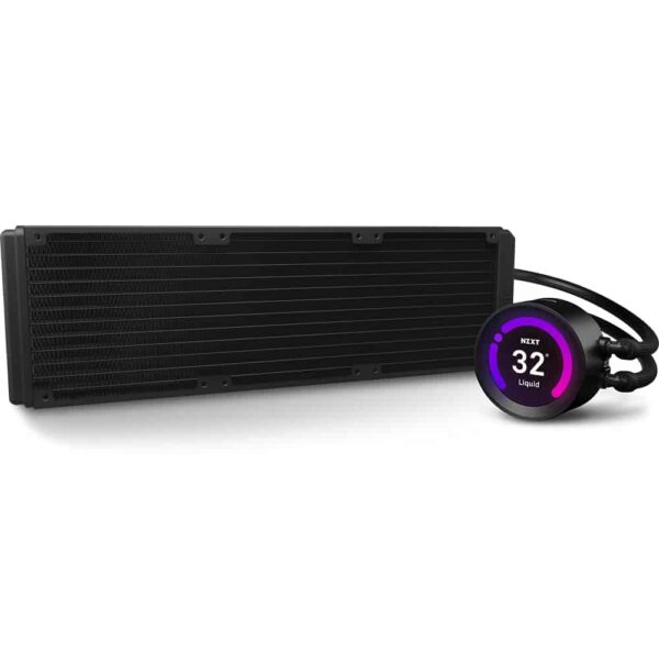 ad88b871a028efa55f172f2eca7e104b.jpg NZXT Kraken Z73 RGB 360mm Black **LGA 1700 bracket included** - RL-KRZ73-R1 - AIO RGB CPU Liquid Cooler - Customizable LCD Display - Improved Pump - Powered by CAM V4 - RGB Connector - AER RGB 2 120mm Radiator Fans (3 Included) LGA1700 Support