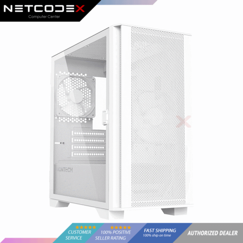 Montech AIR 100 Lite Micro-ATX Tower Ultra-Minimalist Design, Fine Mesh Front Panel, High Airflow, Unique Side Swivel Tempered Glass, White