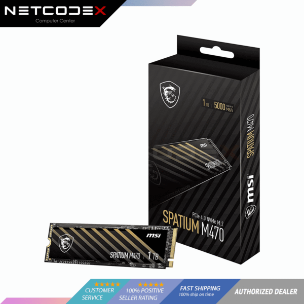 MSI SPATIUM M470 PCIe 4.0 NVMe M.2 1TB Internal SSD PCIe Gen4 NVMe 1.3 3D NAND 3300 TBW (SPATIUM M470 PCIe 4.0 NVMe M.2 1TB) - 3 Year Warranty