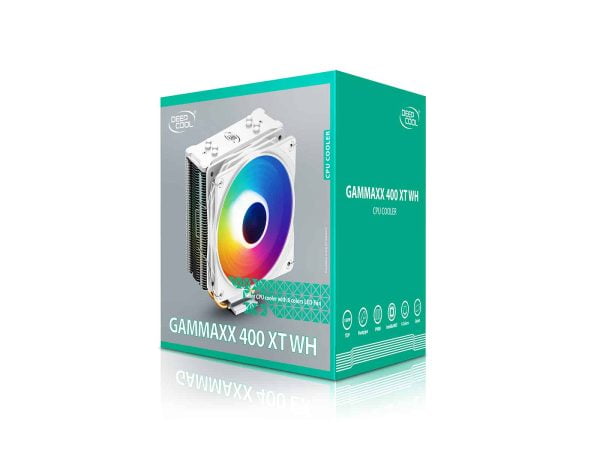 Deepcool GAMMAXX 400 XT RGB CPU Air Cooler - White - Intel LGA1700/1200/1151/1150/1155, AMD AM4, 6 Color Static Rainbow LEDs, DP-MCH4-GMX400-XT-WH