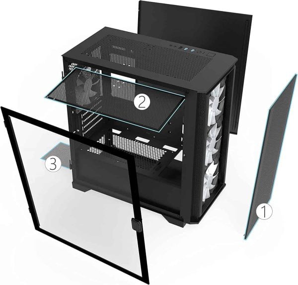 Montech AIR 100 ARGB Micro-ATX Tower with Four ARGB Fans Pre Installed, Ultra-Minimalist Design, Fine Mesh Front Panel, High Airflow, Unique Side Swivel Tempered Glass, Black