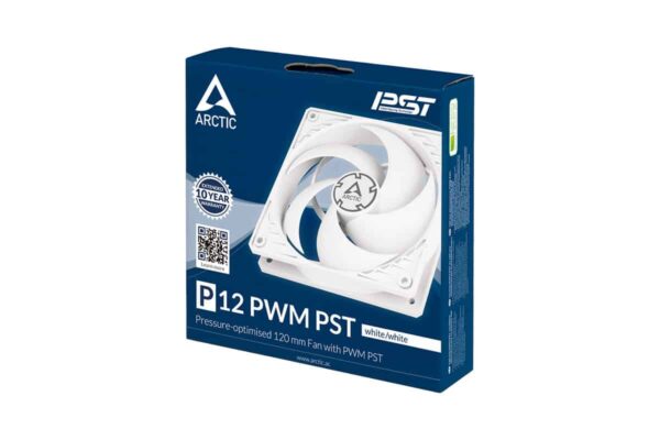 c401d0209815e3b01f7df7bf502171eb.jpg ARCTIC P12 PWM PST - White/White - (1pc) 120 mm Case Fan with PWM Sharing Technology (PST) Pressure-optimised Quiet Motor Computer Fan Speed: 200-1800 RPM