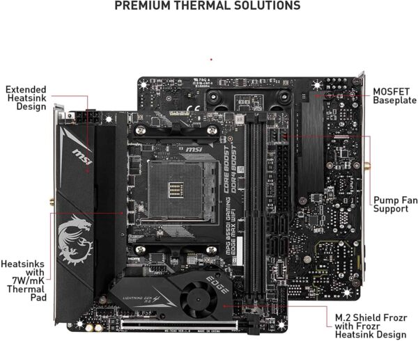 MSI MPG B550I Gaming Edge MAX WiFi Gaming Motherboard (AMD AM4, DDR4, PCIe 4.0, SATA 6Gb/s, Dual M.2, USB 3.2 Gen 2, HDMI, Wi-Fi AX, Mini-ITX, AMD Ryzen 5000 Series Processors)
