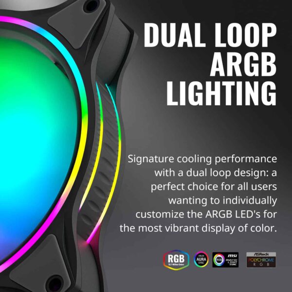 Cooler Master MasterFan 3 in 1 (3 pack) MF120 Halo Duo-Ring Addressable RGB Lighting 120mm 3 Pack w/ 24 Independently-Controlled LEDS, Absorbing Rubber Pads, PWM Static Pressure for Computer Case & Liquid Radiator (MFL-B2DN-183PA-R1)