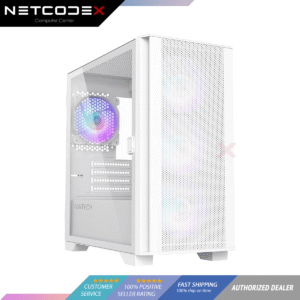Montech AIR 100 ARGB Micro-ATX Tower with Four ARGB Fans Pre Installed, Ultra-Minimalist Design, Fine Mesh Front Panel, High Airflow, Unique Side Swivel Tempered Glass, White