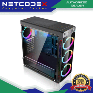 Trendsonic Mirror M106A ATX Case Black Computer Case with 4x ARGB Single Ring Fans