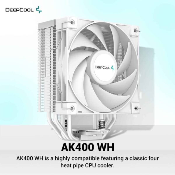 DeepCool AK400 CPU Air Cooler 220w TDP 6mm x 4 Nickel Plated Copper Heat Pipes CPU Cooler with PWM 120mm FDB Fan 1850RPM for Intel LGA 1700/1200/1151/1150/1155 AMD AM5/AM4, White -  R-AK400-WHNNMN-G-1