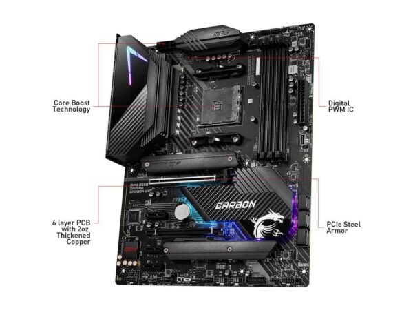 d54f73b89bd05f2cad1e29083df2cab1.jpg MSI MPG B550 Gaming Carbon WiFi Gaming Motherboard (AMD AM4, DDR4, PCIe 4.0, SATA 6Gb/s, Dual M.2, USB 3.2 Gen 2, HDMI/DP, Wi-Fi 6 AX, ATX, AMD Ryzen 5000 Series Processors)