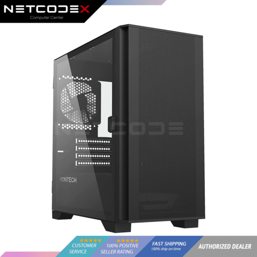 Montech AIR 100 Lite Micro-ATX Tower Ultra-Minimalist Design, Fine Mesh Front Panel, High Airflow, Unique Side Swivel Tempered Glass, Black