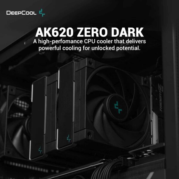 DeepCool AK620 Zero Dark CPU Air Cooler Mighty 260w TDP ALL-Black 6 Copper Heat Pipes Dual-Tower CPU Cooler with Fans Each 120mm PWM 1850RPM 68.99CFM for Intel LGA 1700/1200/1151/1150/1155 AMD AM5/AM4 - R-AK620-BKNNMT-G-1