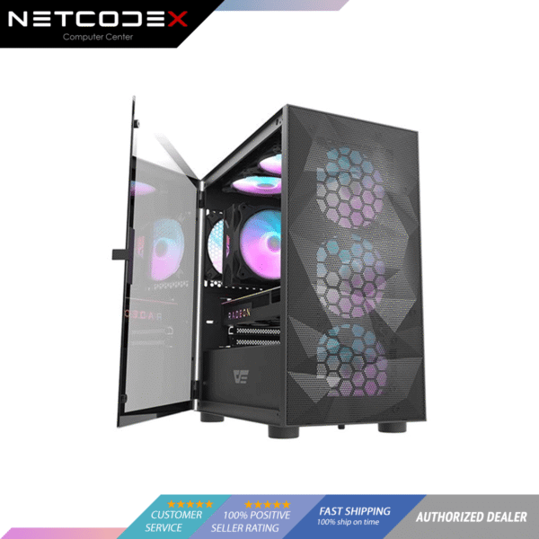 DarkFlash DLM21 Black Mesh Micro ATX Case with Tempered Glass Door (DLM 21)