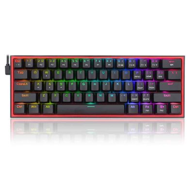 Redragon K617 Fizz 60% Wired RGB Gaming Keyboard, 61 Keys Compact Mechanical Keyboard w/Black Color Keycaps Red Switch