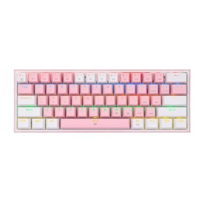 Redragon K617 Fizz 60% Wired RGB Gaming Keyboard, 61 Keys Compact Mechanical Keyboard w/Pink and White Color Keycaps Red Switch