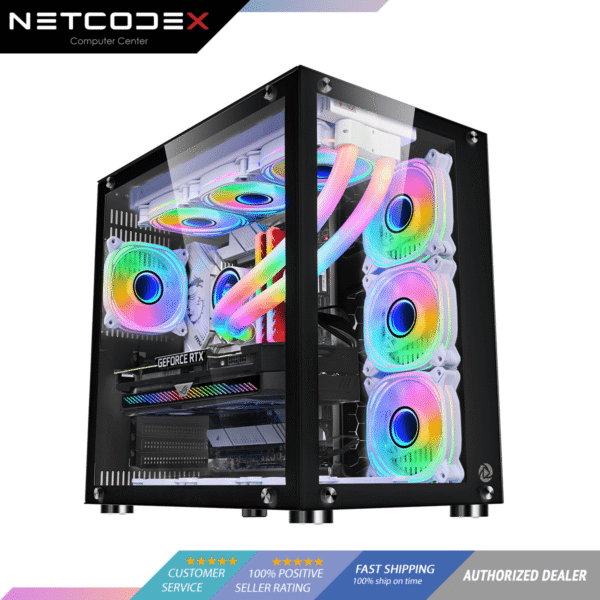 INPLAY Seaview Palace Plus, ATX Gaming Case Tempered Glass PC Case - Black