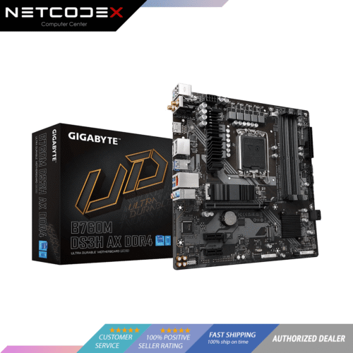 GIGABYTE B760M DS3H AX DDR4 (LGA 1700/ Intel/ B760/ M-ATX/ DDR4/ 2* M.2/ PCIe 4.0/ USB 3.2 Gen 2 Type-C/WiFi 6E/ 2.5GbE LAN/Q-Flash Plus/PCIe EZ-Latch/Gaming Motherboard)