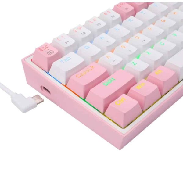 Redragon K617 Fizz 60% Wired RGB Gaming Keyboard, 61 Keys Compact Mechanical Keyboard w/White and Pink Color Keycaps Red Switch