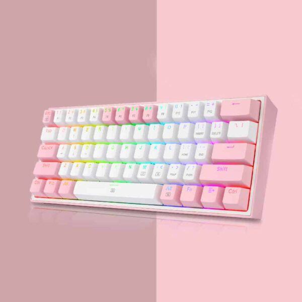 Redragon K617 Fizz 60% Wired RGB Gaming Keyboard, 61 Keys Compact Mechanical Keyboard w/White and Pink Color Keycaps Red Switch