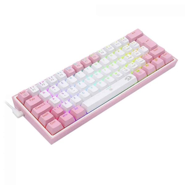 Redragon K617 Fizz 60% Wired RGB Gaming Keyboard, 61 Keys Compact Mechanical Keyboard w/White and Pink Color Keycaps Red Switch