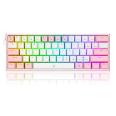 Redragon K617 Fizz 60% Wired RGB Gaming Keyboard, 61 Keys Compact Mechanical Keyboard w/White and Pink Color Keycaps Red Switch