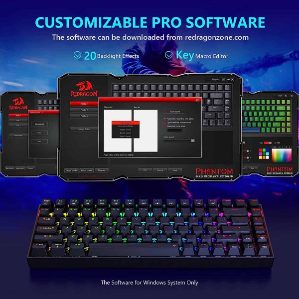 Redragon K629 PHANTOM RGB LED Backlit Mechanical Gaming Keyboard with 84 Professional Keys-Linear Red Switches