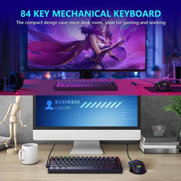 Redragon K629 PHANTOM RGB LED Backlit Mechanical Gaming Keyboard with 84 Professional Keys-Linear Red Switches