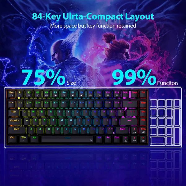 Redragon K629 PHANTOM RGB LED Backlit Mechanical Gaming Keyboard with 84 Professional Keys-Linear Red Switches