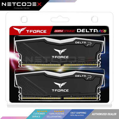 TEAMGROUP Team T-Force Delta RGB DDR4 Gaming Memory, 2 x 8 GB, 3600 Mhz, 288 Pin DIMM, Black – TF3D416G3600HC18JDC01
