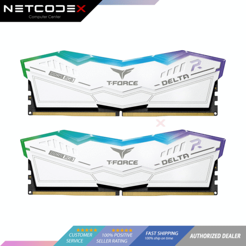 DELTA RGB DDR5 DESKTOP MEMORY WHITE 32GB(2x16GB) 6400MHz CL32 Module Type DELTA RGB DDR5 DESKTOP MEMORY Capacity 32GB(2x16GB) Frequency 6400MHz Latency CL32 Data Transfer Bandwidth 51200 MB/s Voltage 1.35V Compatibility Intel: 600 series, 700 series Dimensions 46.1(H)x144.2(L)x7(W)mm Warranty Lifetime Warranty TEAM P/N FF4D532G6400HC32ADC01