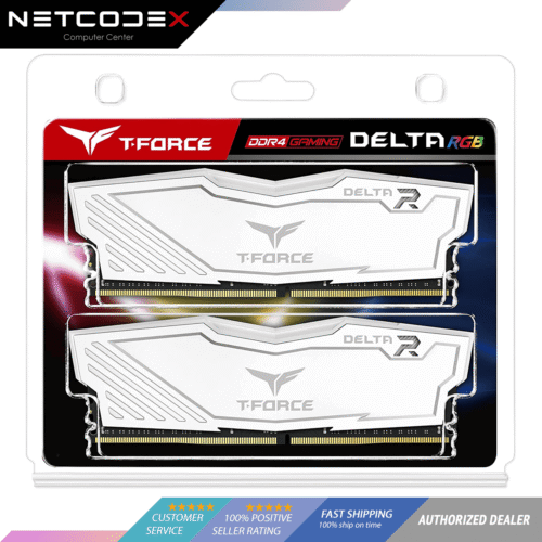 TEAMGROUP Team T-Force Delta RGB DDR4 Gaming Memory, 2 x 8 GB, 3600 Mhz, 288 Pin DIMM, White - TF4D416G3600HC18JDC01
