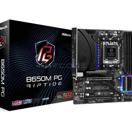 ASRock B650M PG RIPTIDE WIFI AM5 Micro-ATX Mainboard , 4 slots DDR5, 2x PCIe 4.0 x16 Slot, Dual M.2 slots, 2.5Gb Lan, WI-FI AX, 7.1 Nahimic Audio , Rear USB3.2 Gen2X2 Type C , 12+2+1 Power Phase