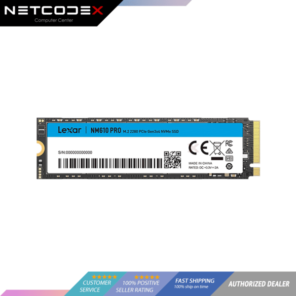 Lexar NM610 PRO 500GB SSD, Up to 3300MB/s, NVMe 1.4 PCIe Gen 3x4 M.2 2280, 3Y Warranty, 3D NAND Flash Internal Solid State Drive - LNM610P500G-RNNNG