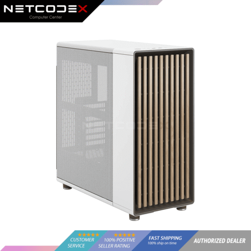 Fractal Design North Chalk White - Wood Oak Front - Mesh Side Panels - Two 140mm Aspect PWM Fans Included - Type C USB - ATX Airflow Mid Tower PC Gaming Case - ‎FD-C-NOR1C-03