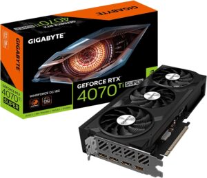 GIGABYTE GeForce RTX 4070 Ti SUPER WINDFORCE OC 16G Graphics Card GIGABYTE GeForce RTX 4070 Ti SUPER WINDFORCE OC 16G Graphics Card, 3X WINDFORCE Fans, 16GB 256-bit GDDR6X, GV-N407TSWF3OC-16GD Video Card